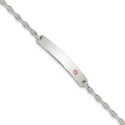 5.5 Inch Sterling Silver Polished Childrens Id With Pink Cz Bracelet