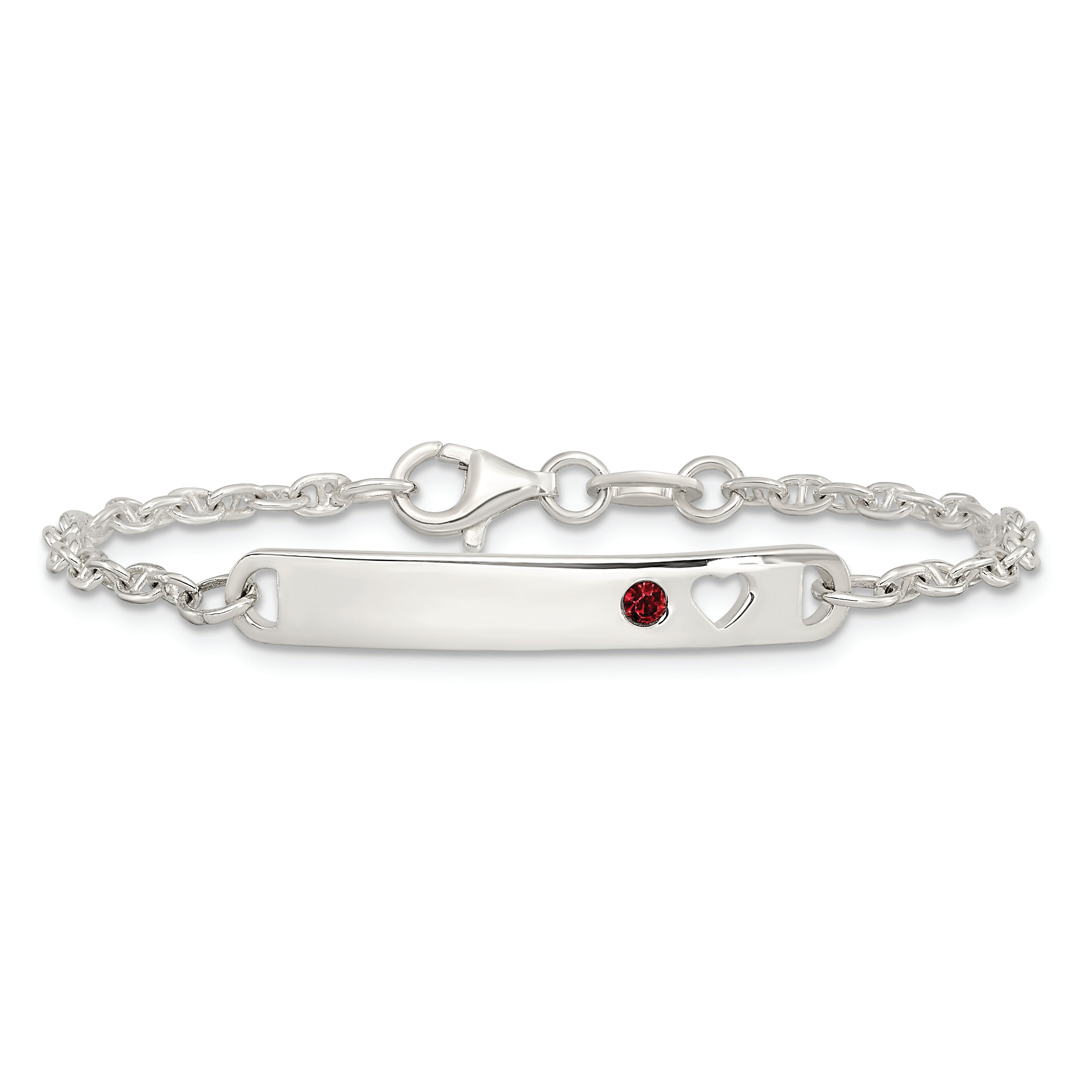 5.5 Inch Sterling Silver Polished Childrens Id With Red Cz Heart Bracelet