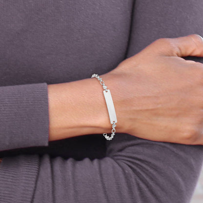 Sterling Silver Rhodium-Plated 7.5 Inch Hearts Id Bracelet