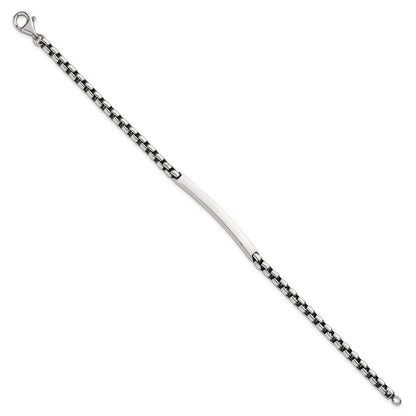 Sterling Silver Antiqued Round Box Chain 8 Inch Men's Id/bar Bracelet