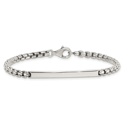 Sterling Silver Antiqued Round Box Chain 8 Inch Men's Id/bar Bracelet