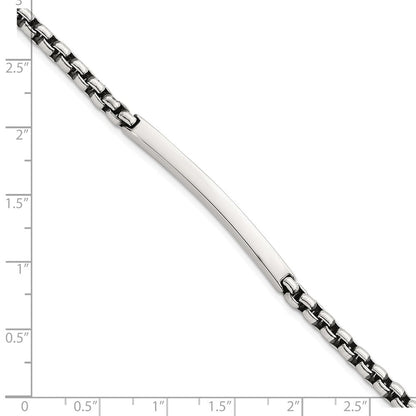 Sterling Silver Antiqued Round Box Chain 8 Inch Men's Id/bar Bracelet