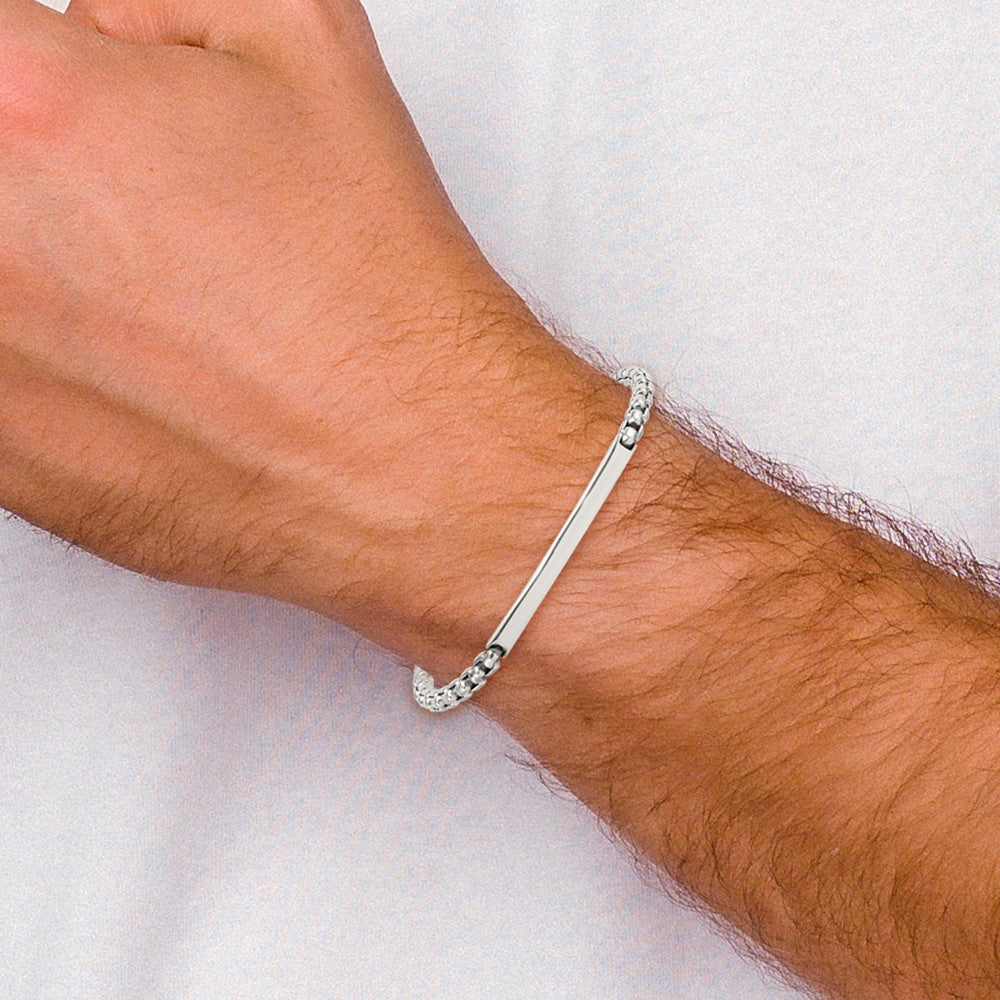 Sterling Silver Antiqued Round Box Chain 8 Inch Men's Id/bar Bracelet