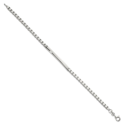 Sterling Silver Polished 3.7mm Box Chain 8 Inch Men's Id/bar Bracelet