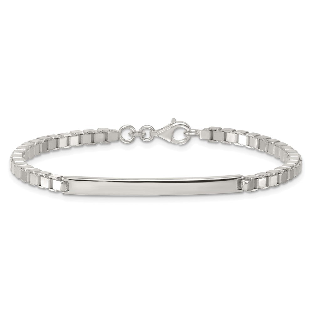 Sterling Silver Polished 3.7mm Box Chain 8 Inch Men's Id/bar Bracelet