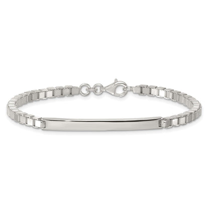 Sterling Silver Polished 3.7mm Box Chain 8 Inch Men's Id/bar Bracelet