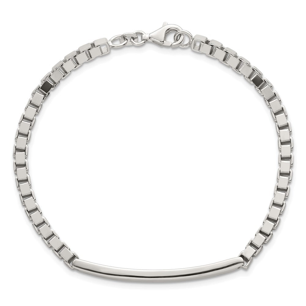 Sterling Silver Polished 3.7mm Box Chain 8 Inch Men's Id/bar Bracelet