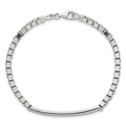 Sterling Silver Polished 3.7mm Box Chain 8 Inch Men's Id/bar Bracelet