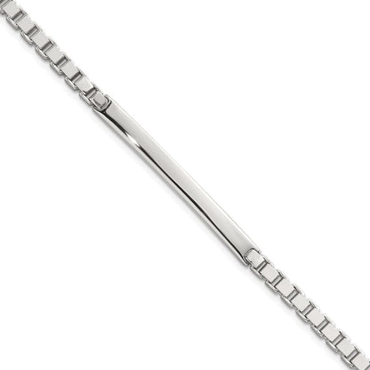Sterling Silver Polished 3.7mm Box Chain 8 Inch Men's Id/bar Bracelet
