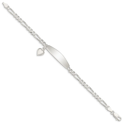 7 Inch Sterling Silver Id With Heart Figaro Link Bracelet