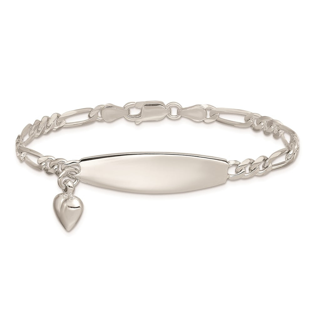 7 Inch Sterling Silver Id With Heart Figaro Link Bracelet