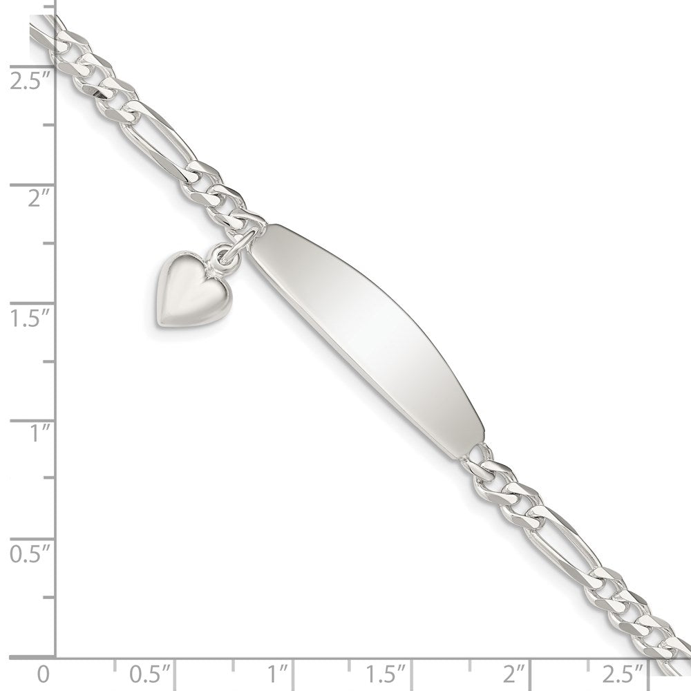7 Inch Sterling Silver Id With Heart Figaro Link Bracelet