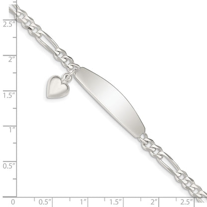7 Inch Sterling Silver Id With Heart Figaro Link Bracelet