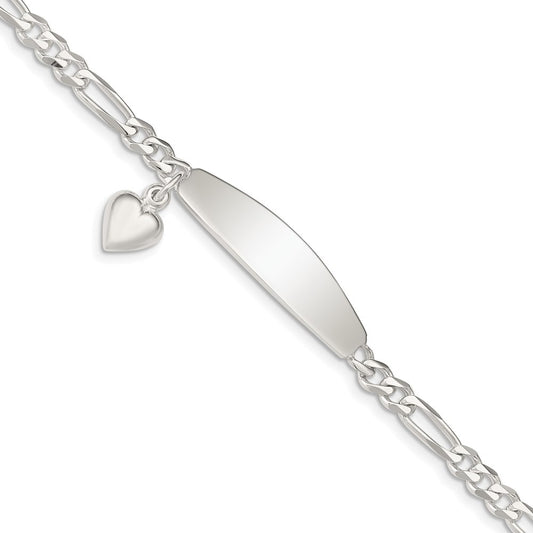 7 Inch Sterling Silver Id With Heart Figaro Link Bracelet