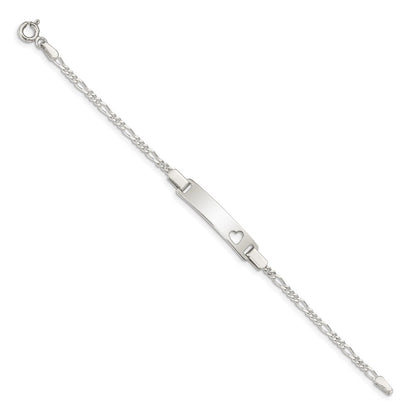 6 Inch Sterling Silver Baby Id With Cut-Out Heart Bracelet