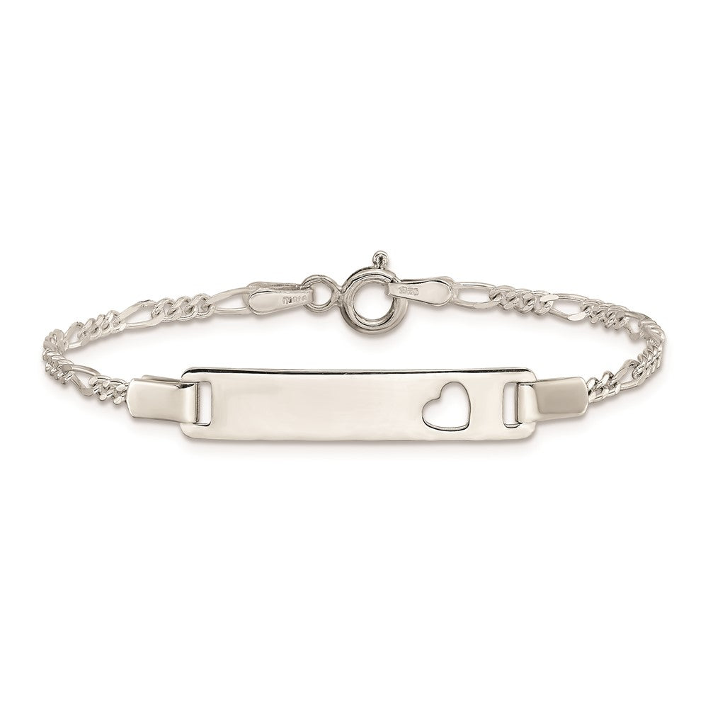6 Inch Sterling Silver Baby Id With Cut-Out Heart Bracelet