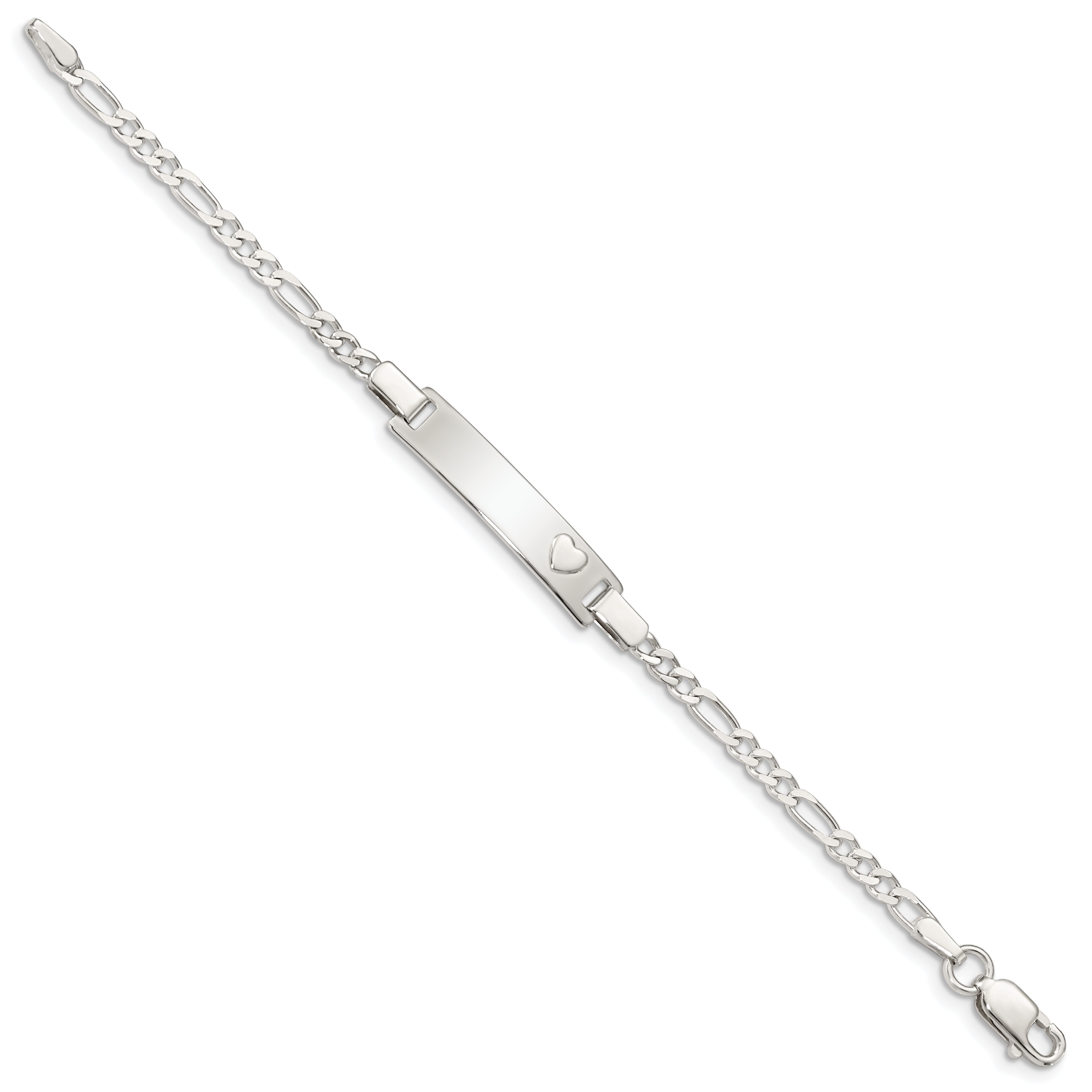 6 Inch Sterling Silver Baby Id With Heart Bracelet