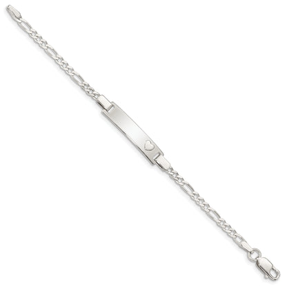 6 Inch Sterling Silver Baby Id With Heart Bracelet