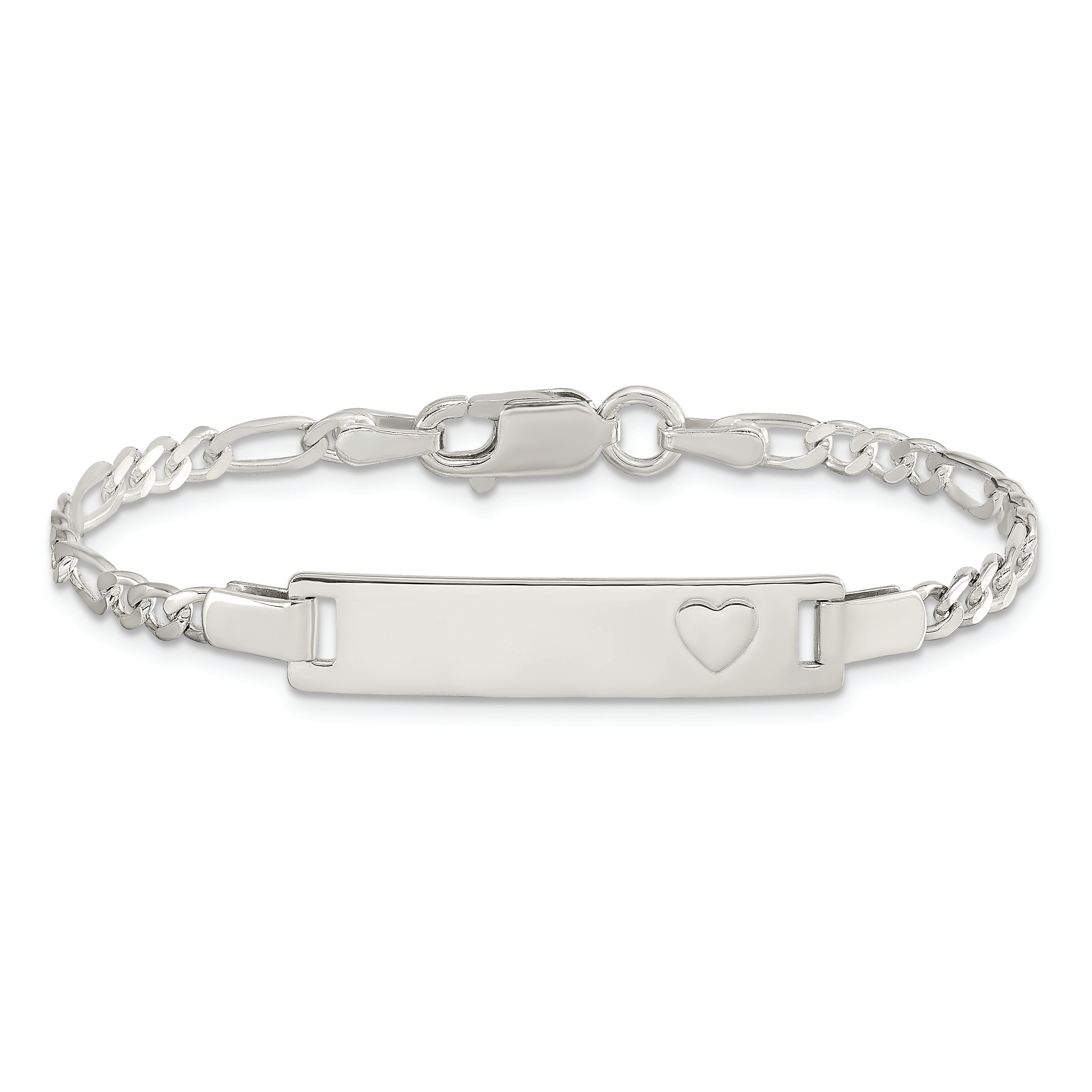6 Inch Sterling Silver Baby Id With Heart Bracelet