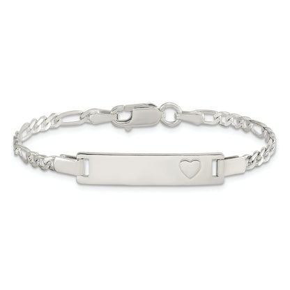 6 Inch Sterling Silver Baby Id With Heart Bracelet