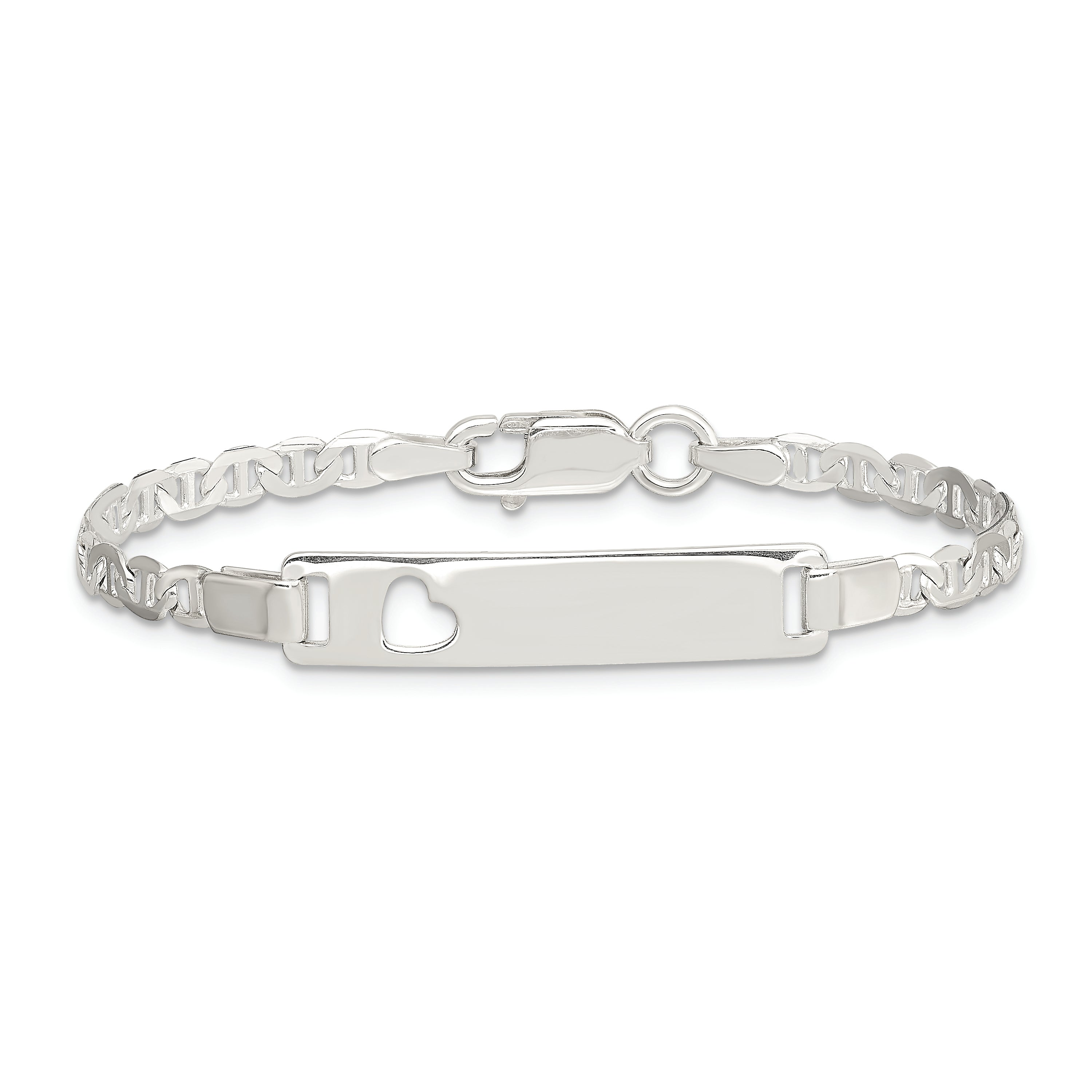 6 Inch Sterling Silver Baby Id With Cut-Out Heart Bracelet