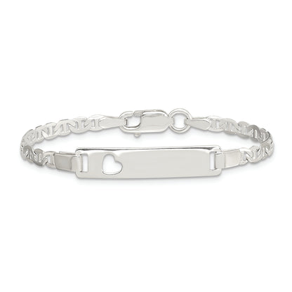 6 Inch Sterling Silver Baby Id With Cut-Out Heart Bracelet