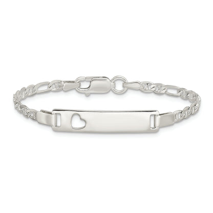 6 Inch Sterling Silver Baby Id With Cut-Out Heart Bracelet