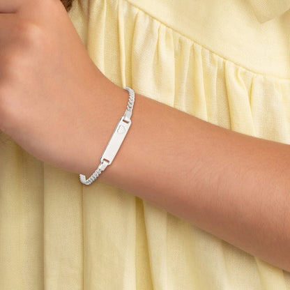 6 Inch Sterling Silver Baby Id With Heart Bracelet