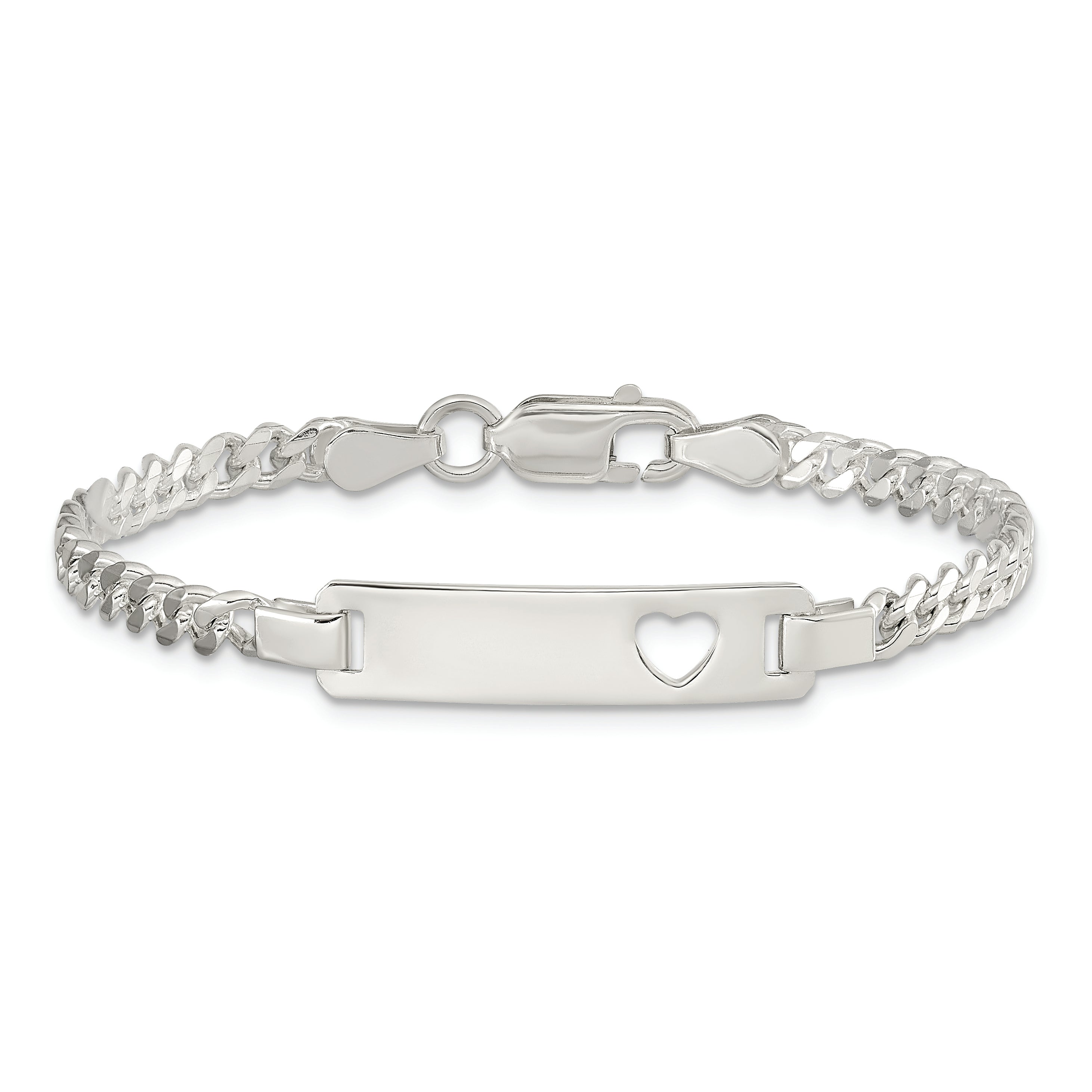 6 Inch Sterling Silver Baby Id With Cut-Out Heart Bracelet