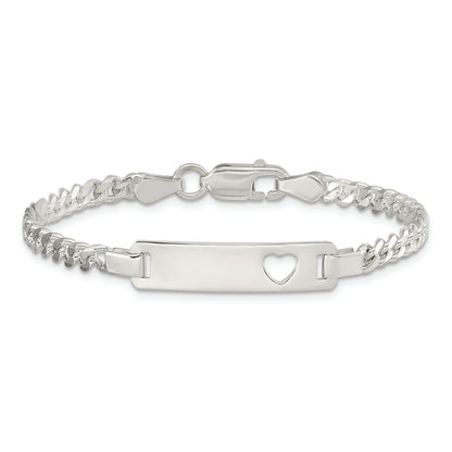 6 Inch Sterling Silver Baby Id With Cut-Out Heart Bracelet