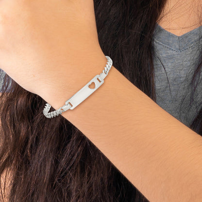 5.5 Inch Sterling Silver Baby Id With Cut-Out Heart Bracelet