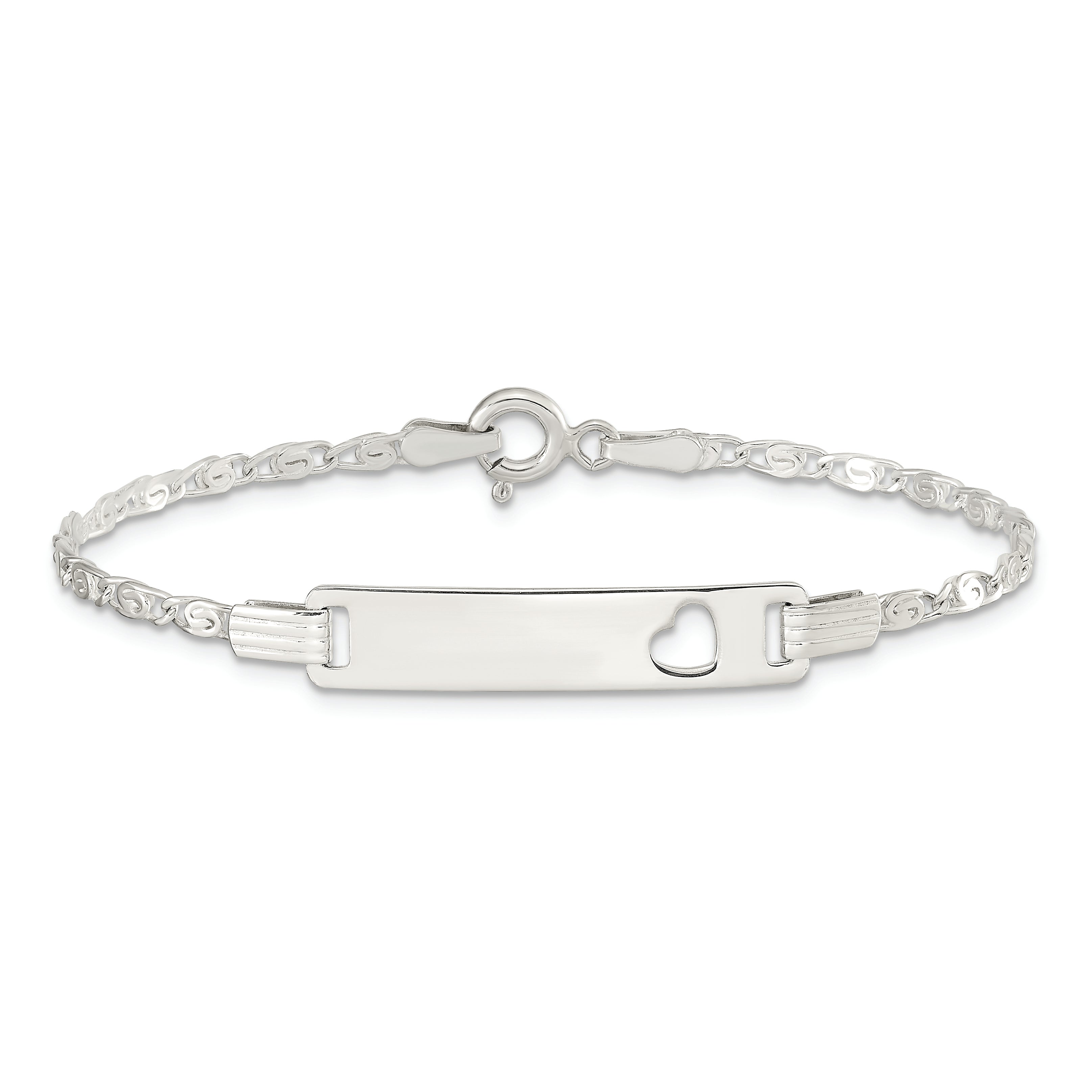 6 Inch Sterling Silver Baby Id With Cut-Out Heart Bracelet