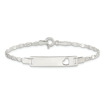 6 Inch Sterling Silver Baby Id With Cut-Out Heart Bracelet