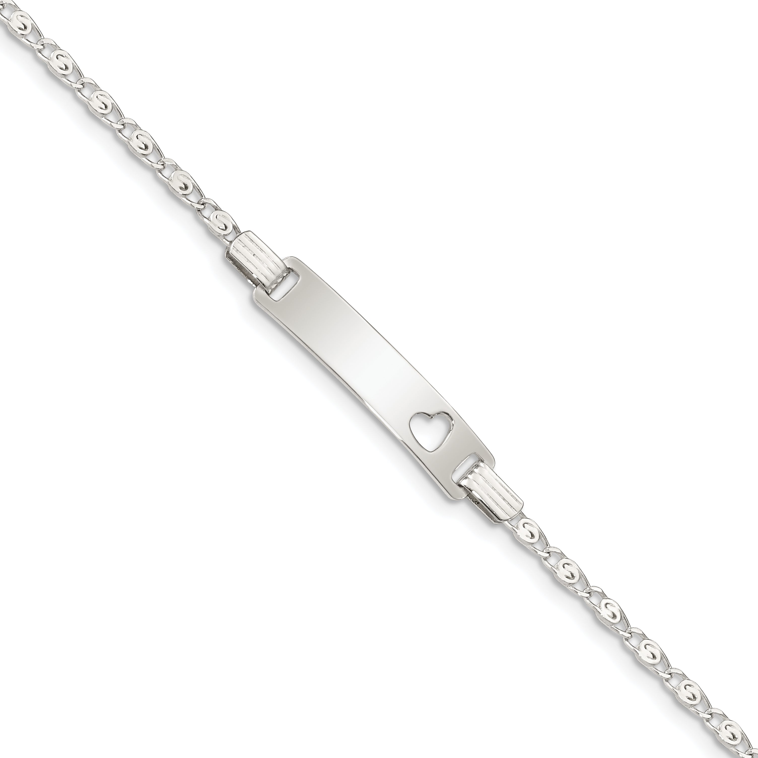6 Inch Sterling Silver Baby Id With Cut-Out Heart Bracelet