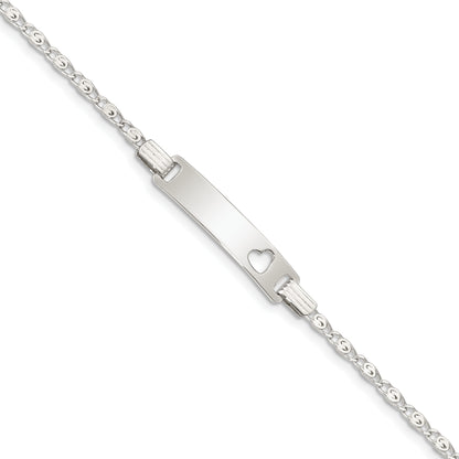 6 Inch Sterling Silver Baby Id With Cut-Out Heart Bracelet
