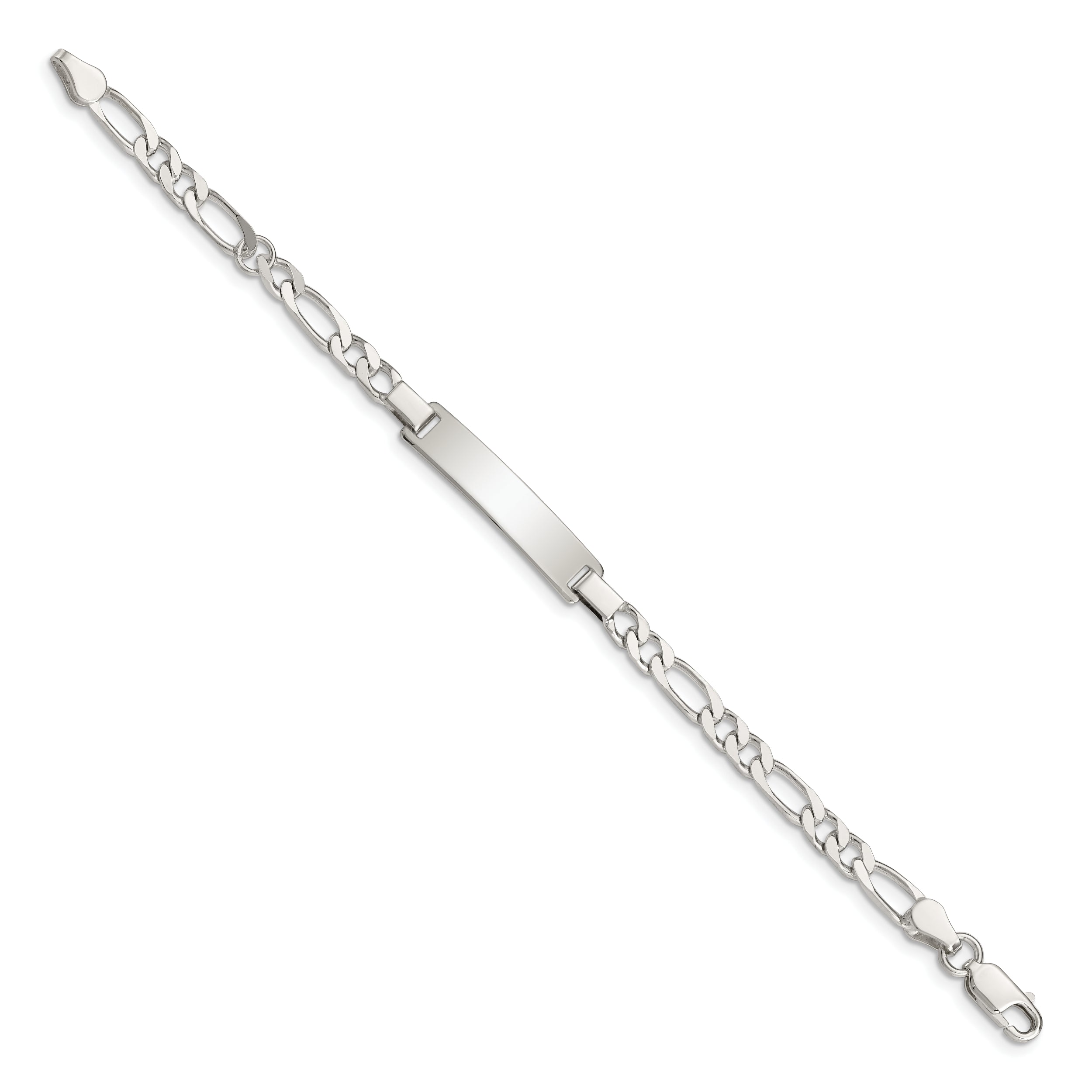 6 Inch Sterling Silver Engraveable Childrens Id On Figaro Link Bracelet