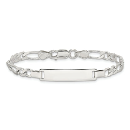 6 Inch Sterling Silver Engraveable Childrens Id On Figaro Link Bracelet