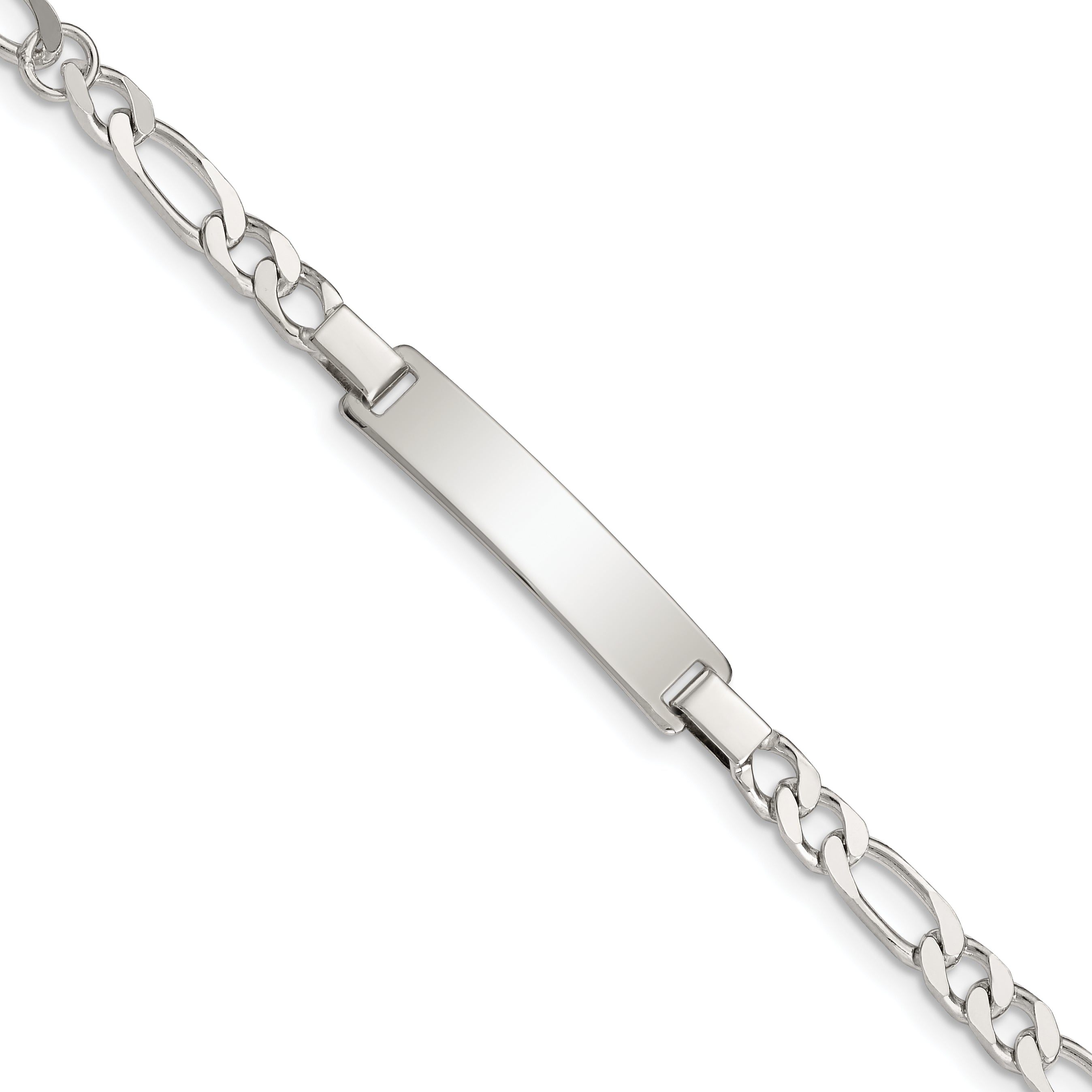6 Inch Sterling Silver Engraveable Childrens Id On Figaro Link Bracelet