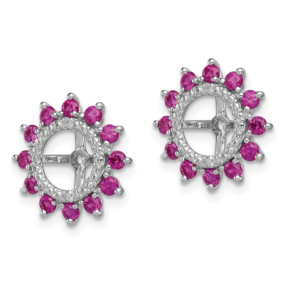 Sterling Silver Rhodium Diam. & Created Ruby Earring Jacket
