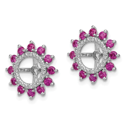 Sterling Silver Rhodium Diam. & Created Ruby Earring Jacket
