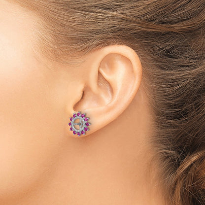 Sterling Silver Rhodium Diam. & Created Ruby Earring Jacket