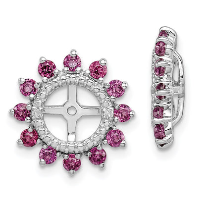 Sterling Silver Rhodium Diam. & Rhodolite Garnet Earring Jacket
