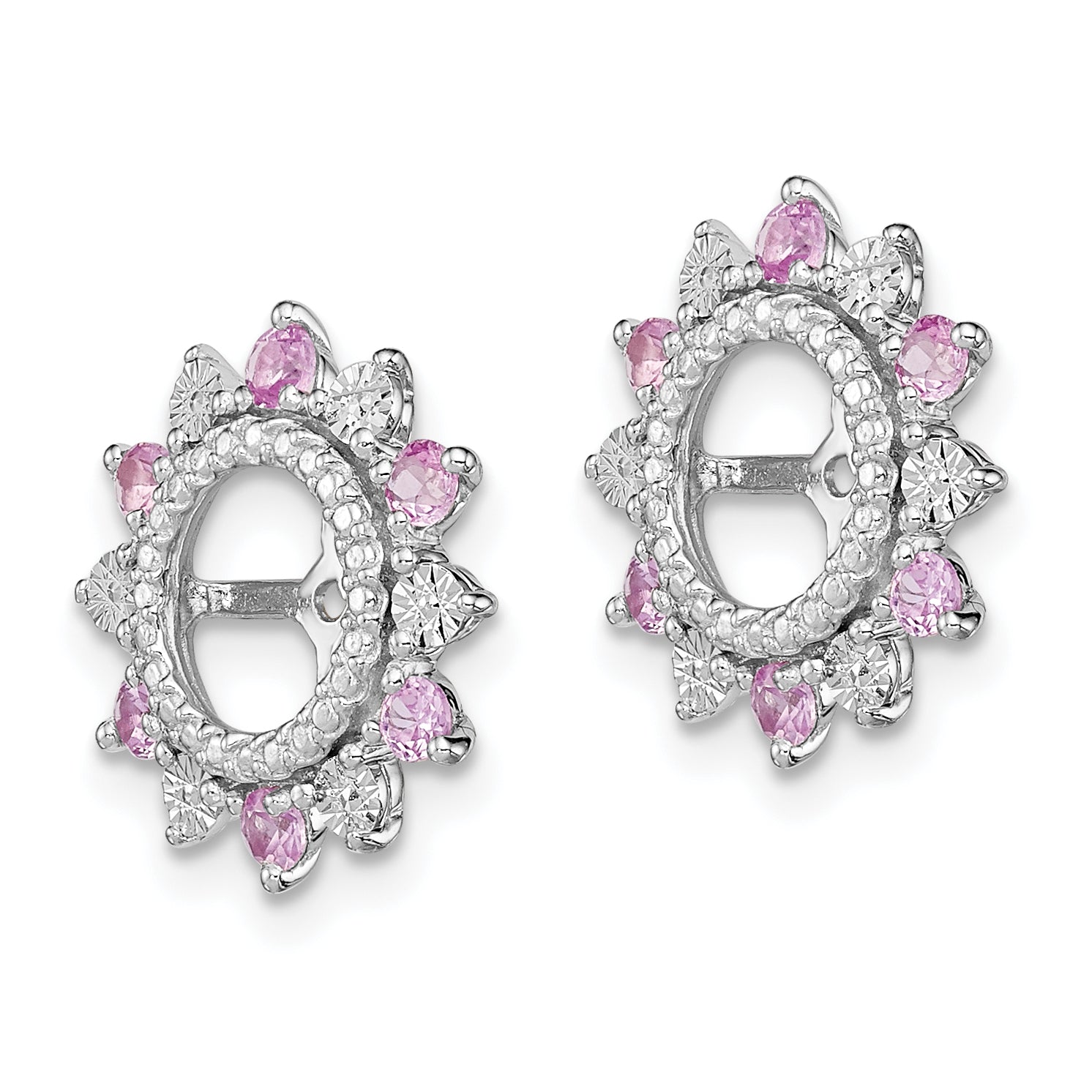 Sterling Silver Rhodium Created Pink Sapphire Earring Jacket