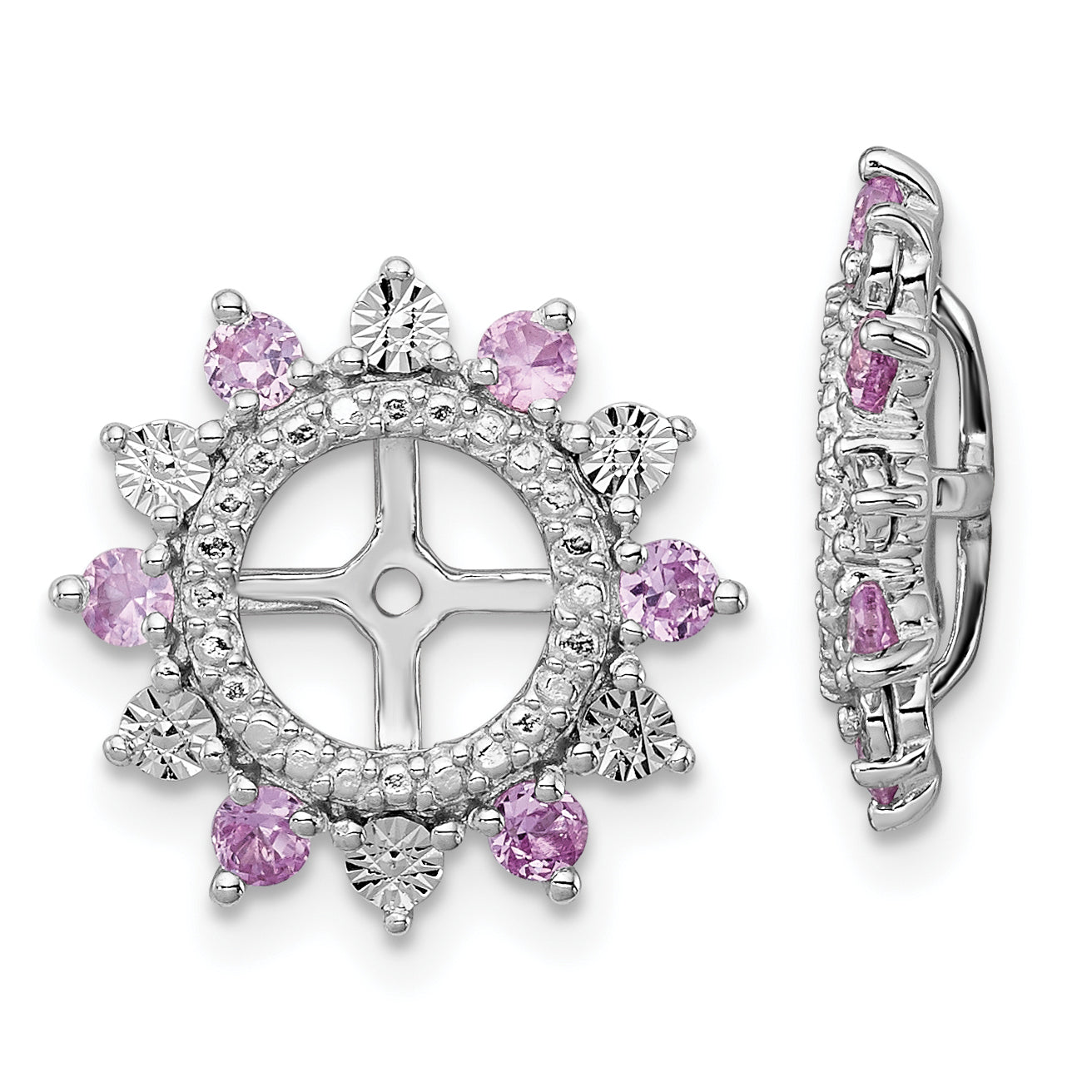 Sterling Silver Rhodium Created Pink Sapphire Earring Jacket