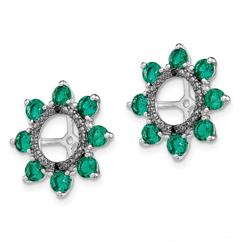 Sterling Silver Rhodium Created Emerald & Black Sapphire Earring Jacket