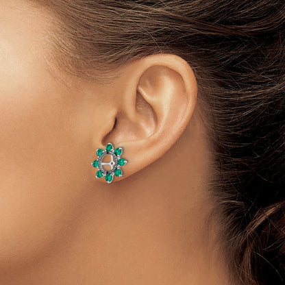 Sterling Silver Rhodium Created Emerald & Black Sapphire Earring Jacket