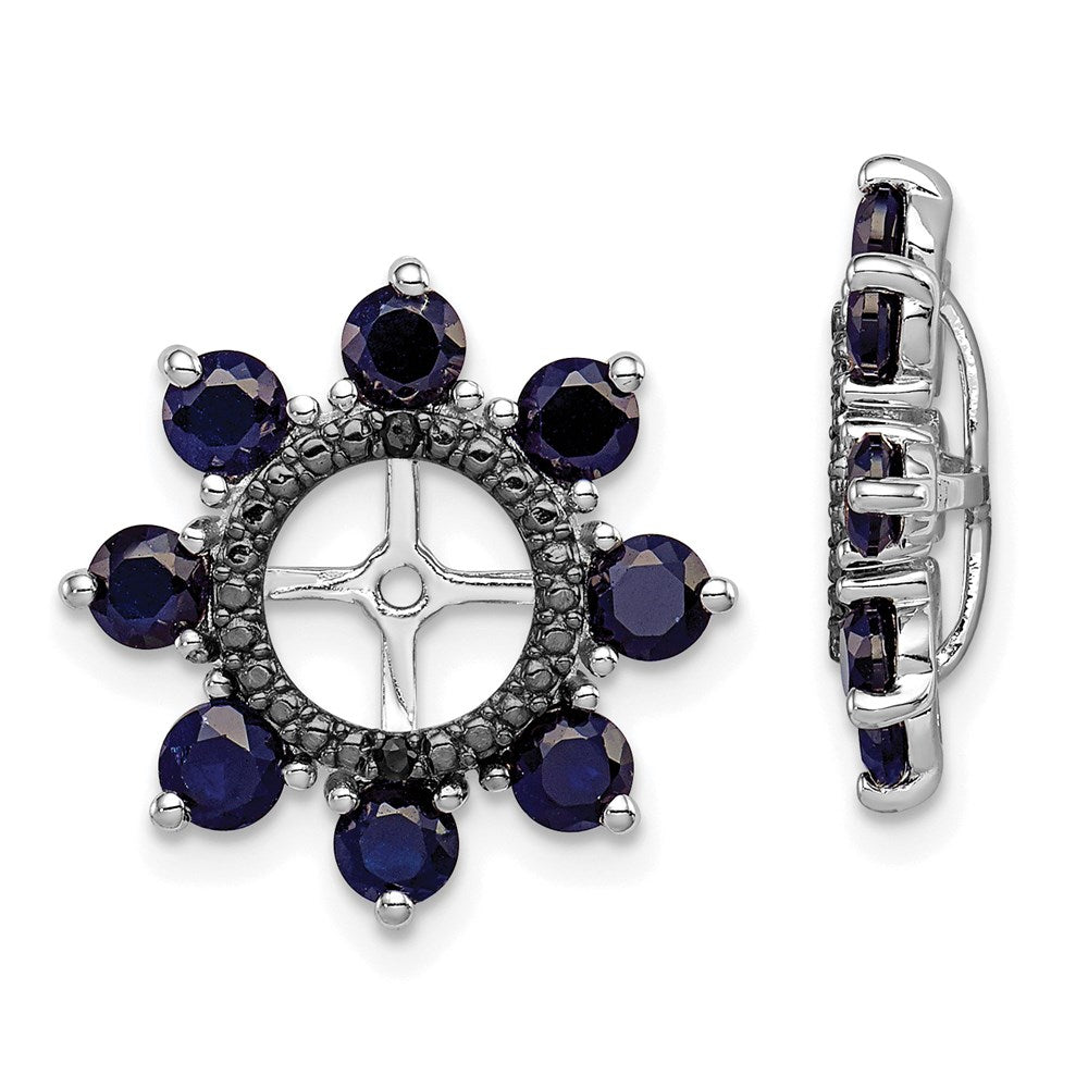 Sterling Silver Rhodium Created Sapphire & Black Earring Jacket