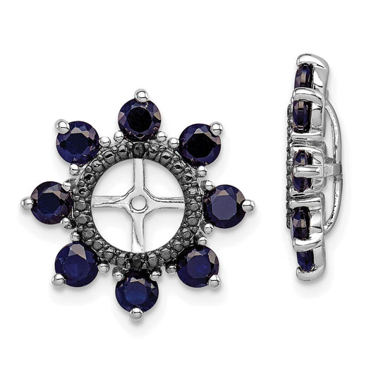 Sterling Silver Rhodium Created Sapphire & Black Earring Jacket