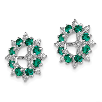 Sterling Silver Rhodium Diam. & Created Emerald Earring Jacket