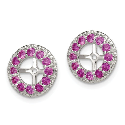 Sterling Silver Rhodium Diam. & Created Ruby Earring Jacket